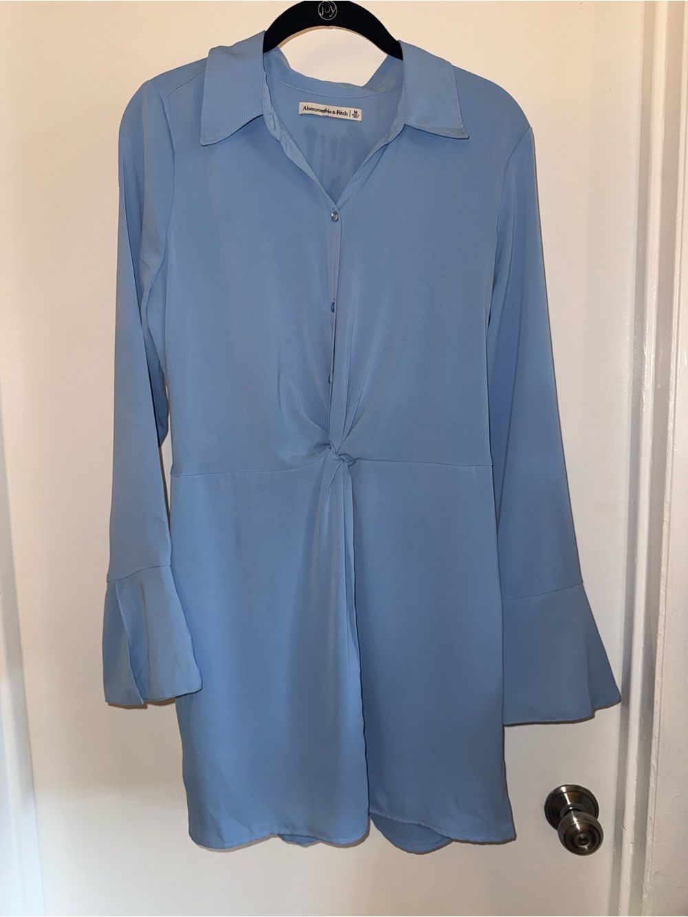 Abercrombie & Fitch Baby Blue Long Sleeve Twist-Front Dress